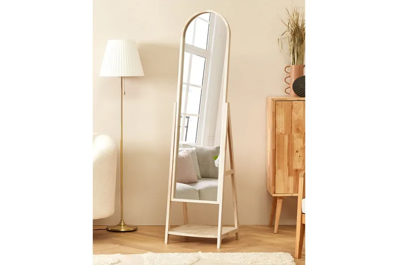 Golvspegel med hylla Beliani Chambery Light colored wood - Interiør - Speil - Gulvspeil