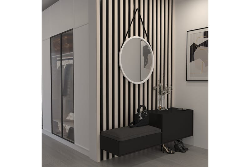 Grace Vegghengt Speil Rund 60 cm, Svart