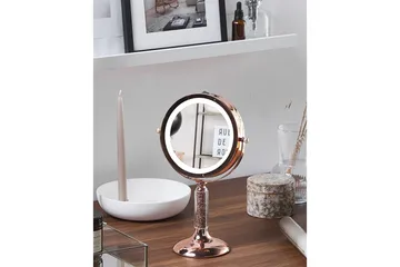 Sminkspegel Beliani Baixas Guld/svart Rose||GOLD - Interiør - Speil - Speil med belysning