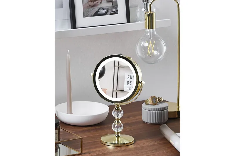 Sminkspegel Beliani Claira Guld GOLD - Interiør - Speil - Speil med belysning