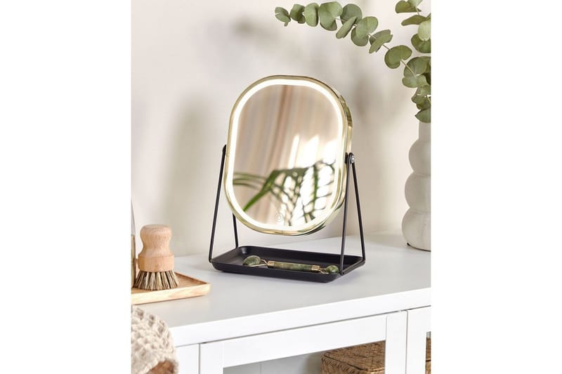 Sminkspegel Beliani Dordogne Guld/svart GOLD||Black - Interiør - Speil - Speil med belysning
