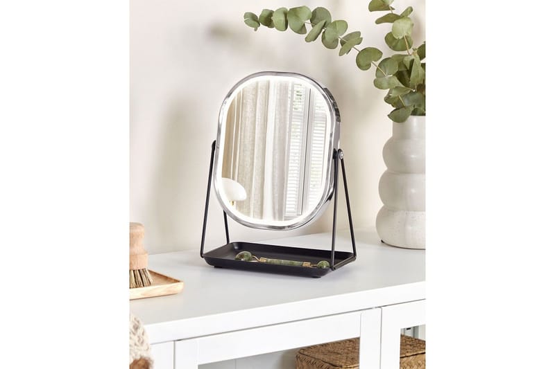 Sminkspegel Beliani Dordogne Guld/svart Silver||Black - Interiør - Speil - Speil med belysning