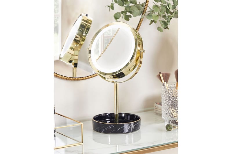 Sminkspegel Beliani Savoie Guld/Svart GOLD||Black - Interiør - Speil - Speil med belysning