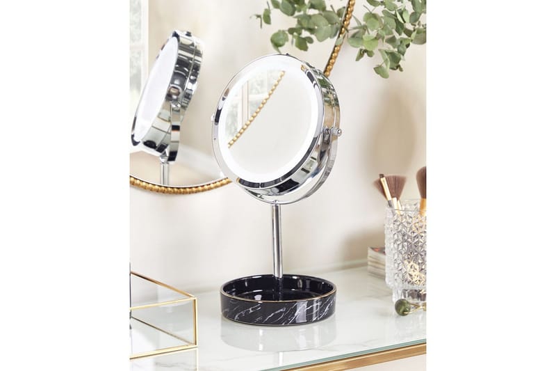 Sminkspegel Beliani Savoie Guld/Svart Silver||Black - Interiør - Speil - Speil med belysning