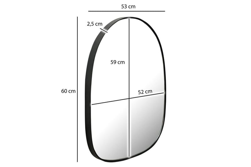 Speil Wohnling Asymmetrisk metall tykt metallramme oval 60 cm - Interiør - Speil - Gangspeil