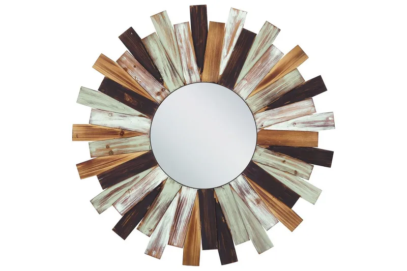 Väggspegel Beliani Tampico White||Light colored wood||Green