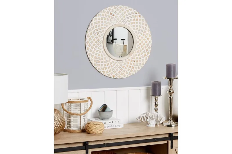 Väggspegel Beliani Pomaro Light colored wood||White - Interiør - Speil - Gangspeil