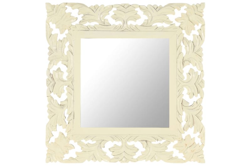 Håndskåret speil hvit 50x50 cm heltre mango - Hvit - Gangspeil - Veggspeil