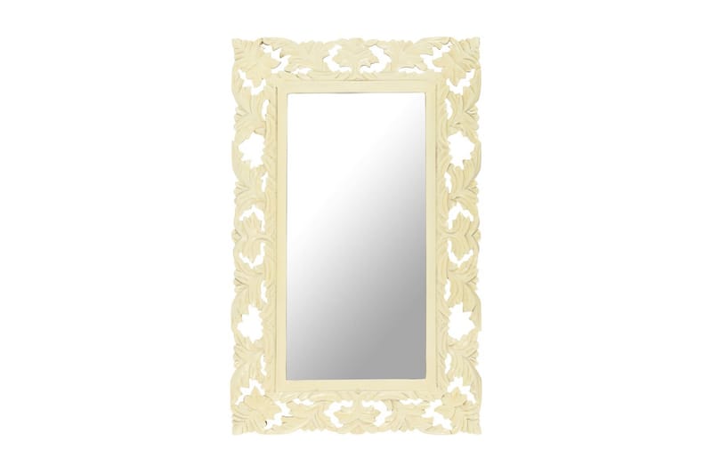 Håndskåret speil hvit 80x50 cm heltre mango - Hvit - Gangspeil - Veggspeil