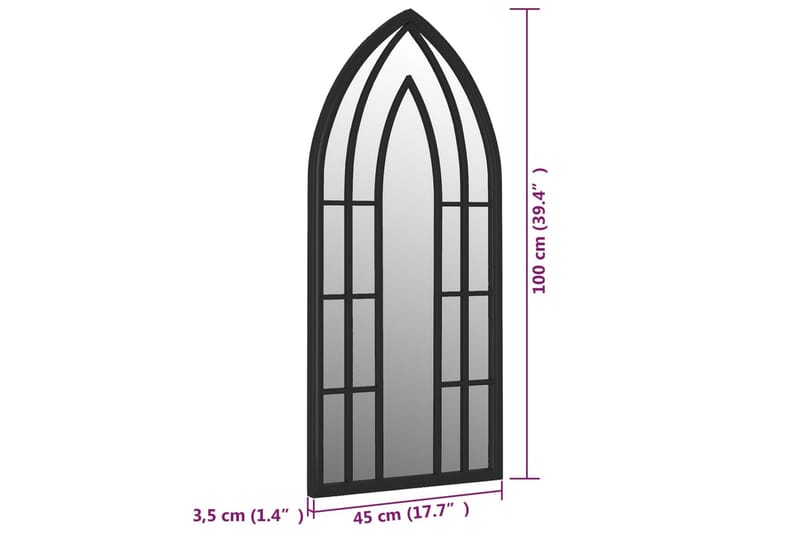 Hagespeil svart 100x45 cm for utendørs bruk jern - Svart - Gangspeil - Veggspeil
