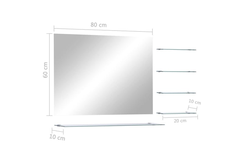 Veggspeil med 5 hyller sølv 80x60 cm -   - Gangspeil - Veggspeil