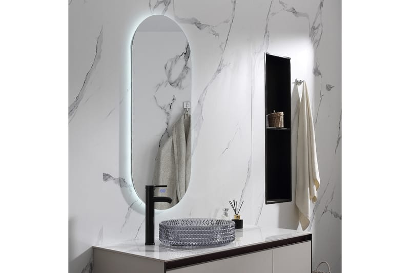 Olivia Oval LED-speil med antifog-funksjon 45x110cm Sølv - Lyfco - Gangspeil - Veggspeil