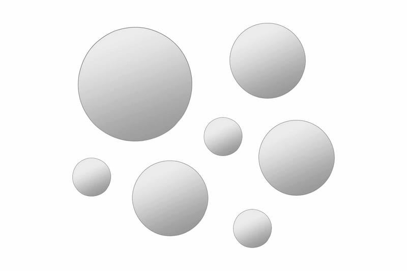 Veggspeilsett 7 deler rundt glass - Grå|Beige|Hvit - Gangspeil - Veggspeil