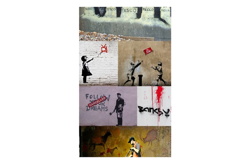 Fototapet Banksy A Collage 50x1000 - Artgeist sp. z o. o. - Tapet stue - Fototapeter - Kjøkkentapeter - Tapet soverom