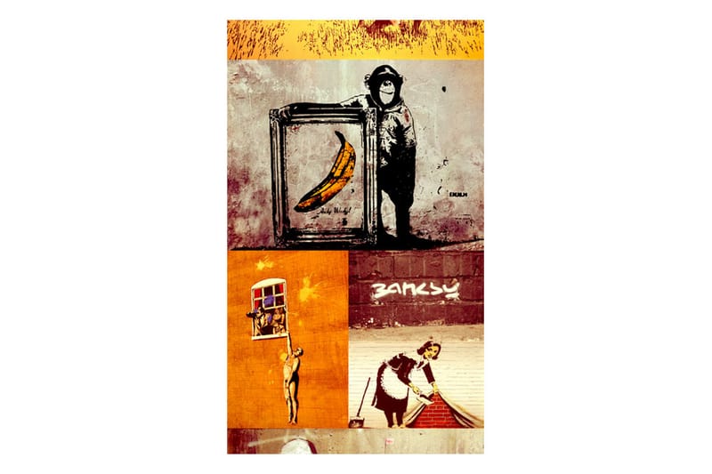 Fototapet Collage Banksy 50x1000 - Artgeist sp. z o. o. - Tapet stue - Fototapeter - Kjøkkentapeter - Tapet soverom