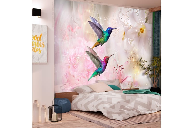 Fototapet Colourful Hummingbirds Pink 100x70 - Finnes i flere størrelser - Tapet stue - Fototapeter - Kjøkkentapeter - Tapet soverom