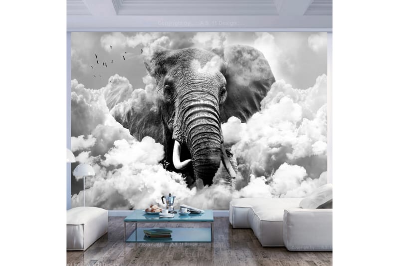 Fototapet Elephant In The Clouds Black And White 350x245 - Artgeist sp. z o. o. - Tapet stue - Fototapeter - Kjøkkentapeter - Tapet soverom