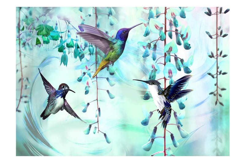Fototapet Flying Hummingbirds Green 150x105 - Finnes i flere størrelser - Tapet stue - Fototapeter - Kjøkkentapeter - Tapet soverom
