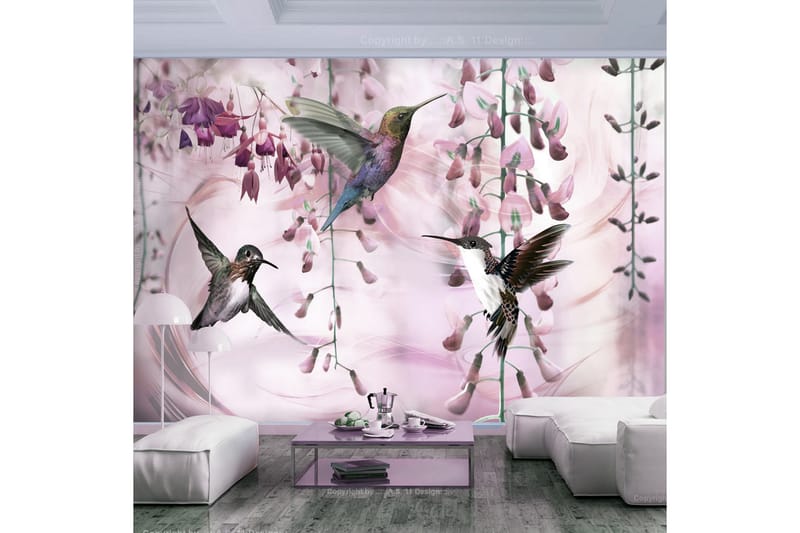 Fototapet Flying Hummingbirds Pink 350x245 - Finnes i flere størrelser - Tapet stue - Fototapeter - Kjøkkentapeter - Tapet soverom