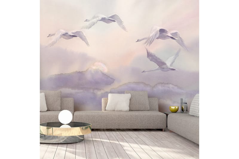 Fototapet Flying Swans 400x280 - Finnes i flere størrelser - Tapet stue - Fototapeter - Kjøkkentapeter - Tapet soverom