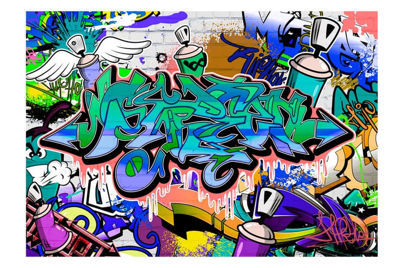 Fototapet Graffiti Blue Theme 100x70 - Artgeist sp. z o. o. - Tapet stue - Fototapeter - Kjøkkentapeter - Tapet soverom