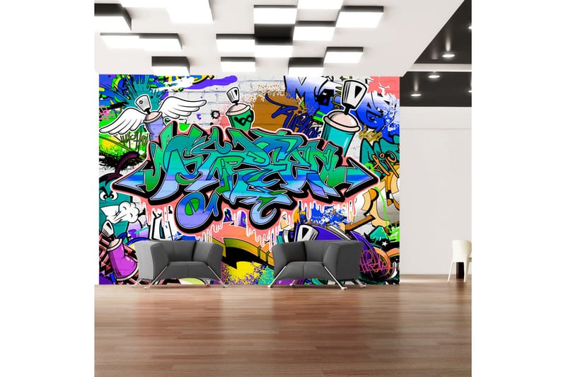 Fototapet Graffiti Blue Theme 300x210 - Artgeist sp. z o. o. - Tapet stue - Fototapeter - Kjøkkentapeter - Tapet soverom
