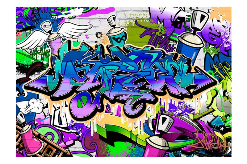 Fototapet Graffiti Violet Theme 100x70 - Artgeist sp. z o. o. - Tapet stue - Fototapeter - Kjøkkentapeter - Tapet soverom