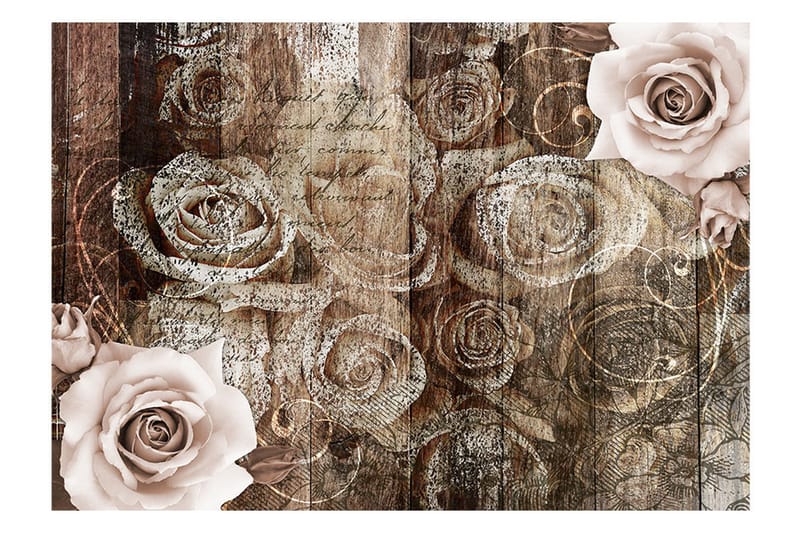 Fototapet Old Wood & Roses 300x210 - Artgeist sp. z o. o. - Tapet stue - Fototapeter - Kjøkkentapeter - Tapet soverom