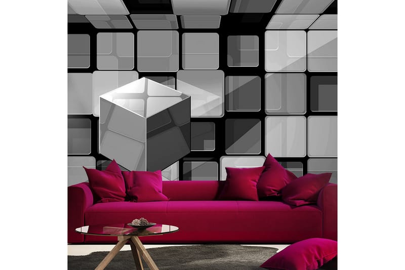 Fototapet Rubik's Cube In Gray 100x70 - Artgeist sp. z o. o. - Tapet stue - Fototapeter - Kjøkkentapeter - Tapet soverom