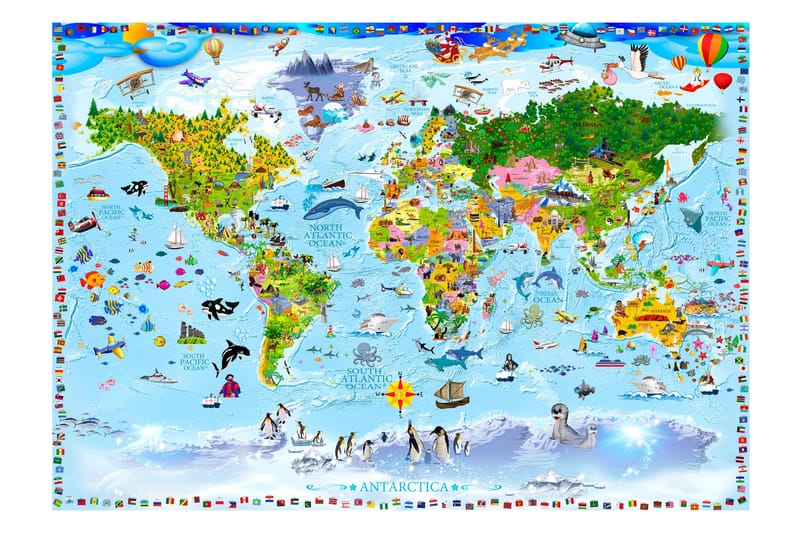 Fototapet Verdens kart For Barn 200x140 - Artgeist sp. z o. o. - Tapet stue - Fototapeter - Kjøkkentapeter - Tapet soverom
