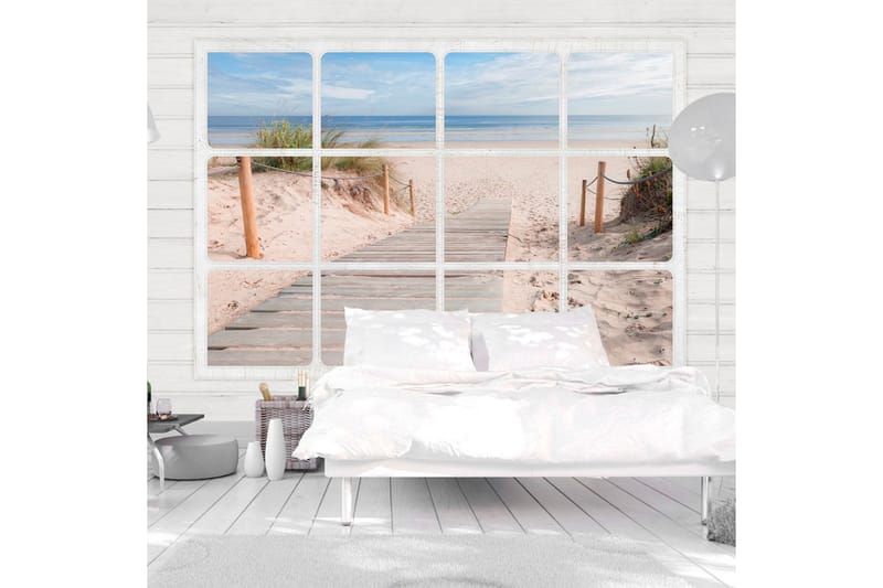 Fototapet Window & Beach 100x70 - Artgeist sp. z o. o. - Tapet stue - Fototapeter - Kjøkkentapeter - Tapet soverom