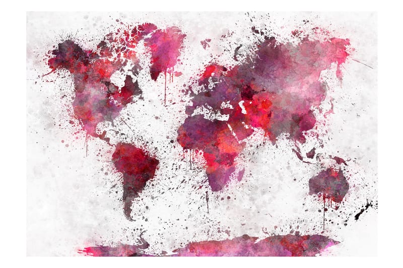 Fototapet World Map Red Watercolors 400x280 - Finnes i flere størrelser - Tapet stue - Fototapeter - Kjøkkentapeter - Tapet soverom