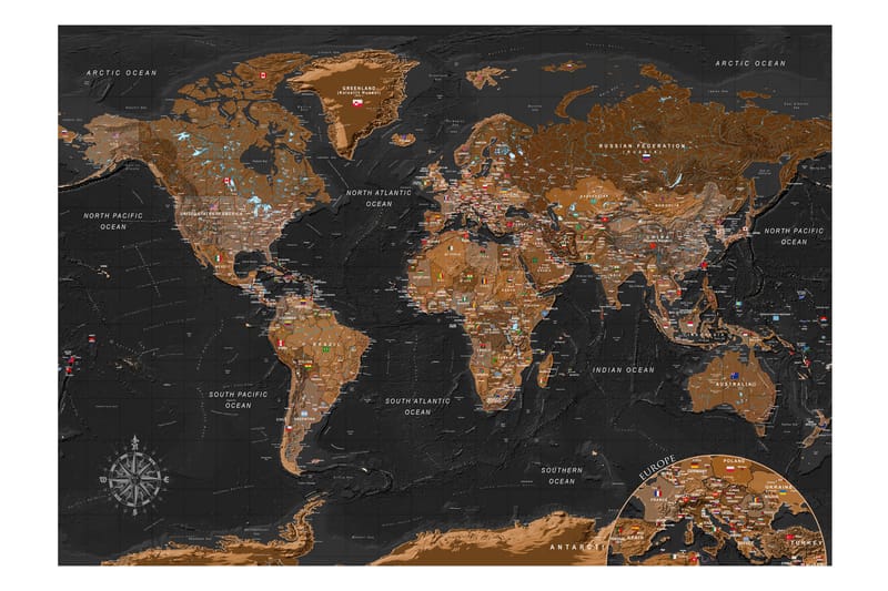 Fototapet World Stylish Map 150x105 - Finnes i flere størrelser - Tapet stue - Fototapeter - Kjøkkentapeter - Tapet soverom