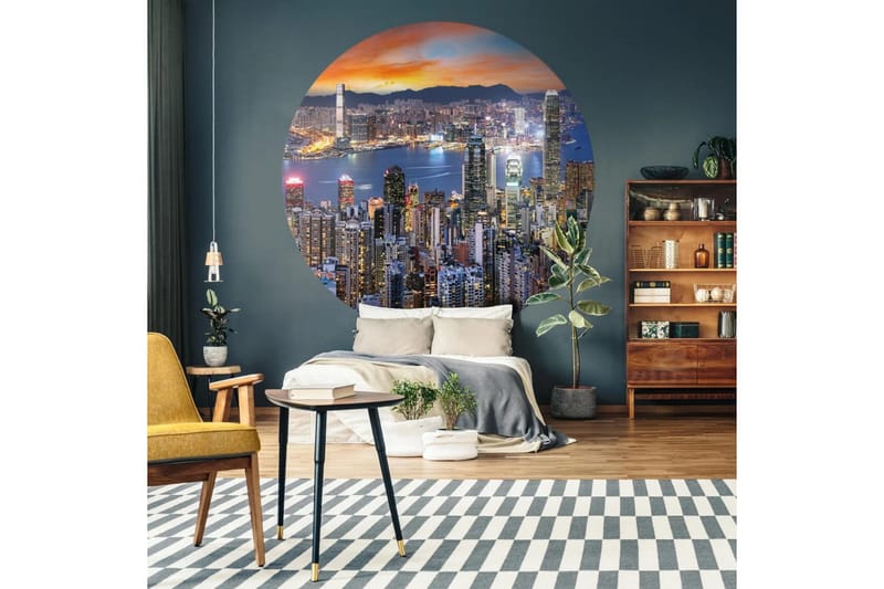 WallArt Tapetsirkel Skyline by Night 142,5 cm - Flerfarget - Tapet stue - Fototapeter - Kjøkkentapeter - Tapet soverom
