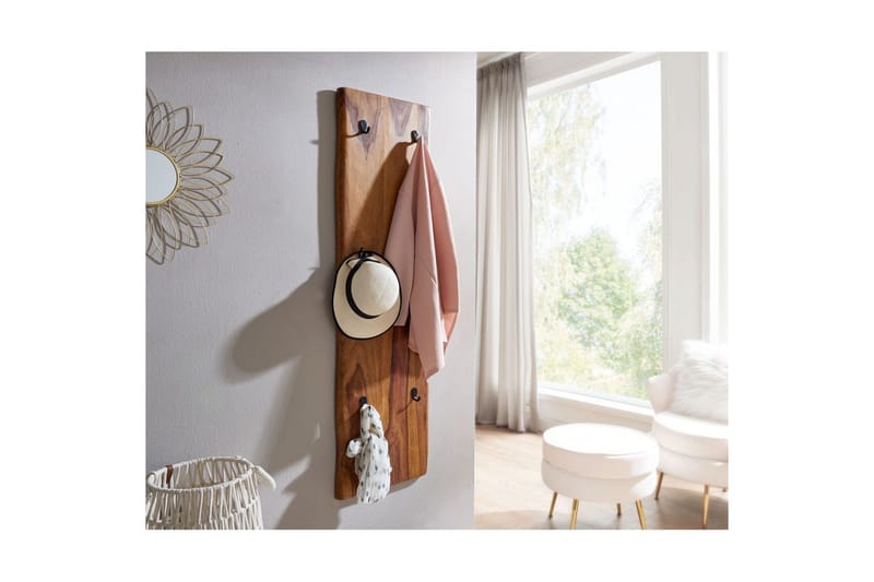 Garderobe Wohnling Vegghengt knaggrekke laget av massivt tre, to-rads krokrekke - Interiør - Veggdekorasjon - Dekorativ plast