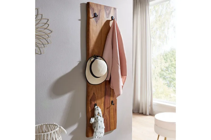 Garderobe Wohnling Vegghengt knaggrekke laget av massivt tre, to-rads krokrekke - Interiør - Veggdekorasjon - Dekorativ plast