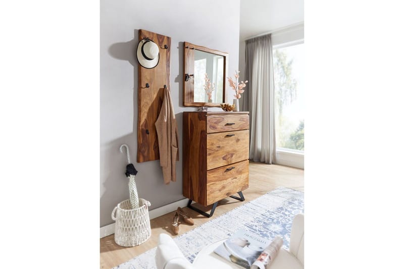 Garderobe Wohnling Vegghengt knaggrekke laget av massivt tre, to-rads krokrekke - Interiør - Veggdekorasjon - Dekorativ plast