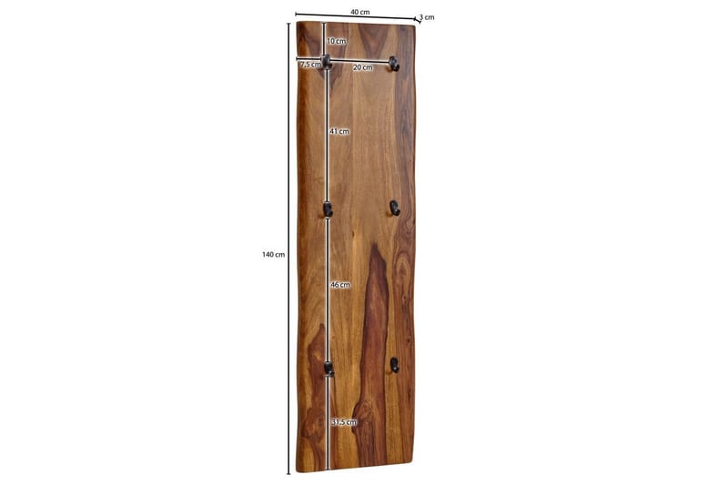 Garderobe Wohnling Vegghengt knaggrekke laget av massivt tre, to-rads krokrekke - Interiør - Veggdekorasjon - Dekorativ plast