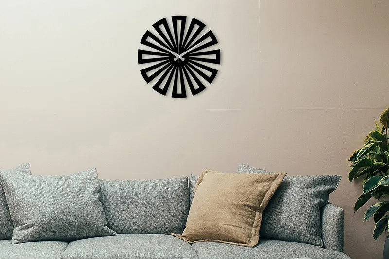 Achterdis Veggklokke Firekantet Mønster, Svart