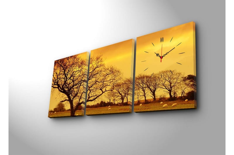 Canvasbilde Dekorativ med Klokke 3 Deler - Flerfarget - Klokker