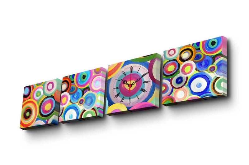 Canvasbilde Dekorativ med Klokke 4 Deler - Flerfarget - Klokker