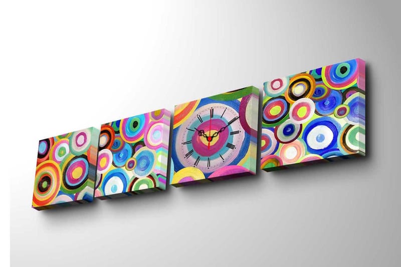 Canvasbilde Dekorativ med Klokke 4 Deler - Flerfarget - Klokker