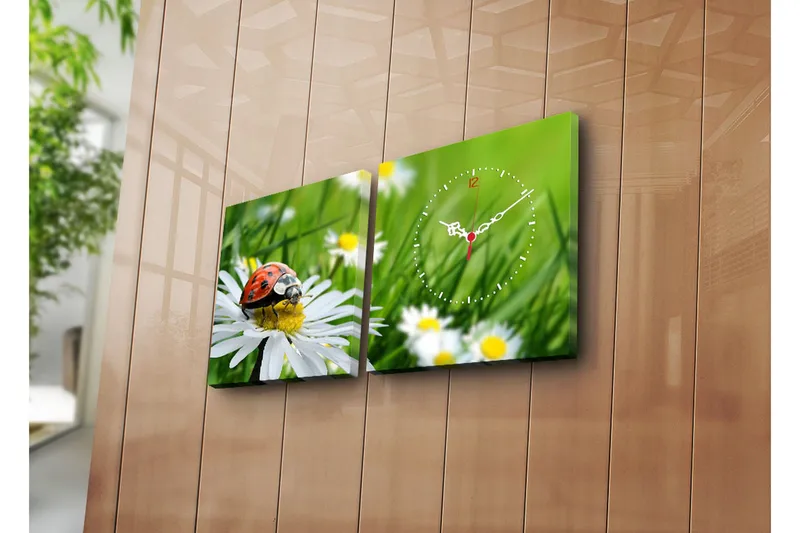 Dekorativ Canvasbilde med Klokke 2 Deler - Flerfarget - Interiør - Veggdekorasjon - Klokker