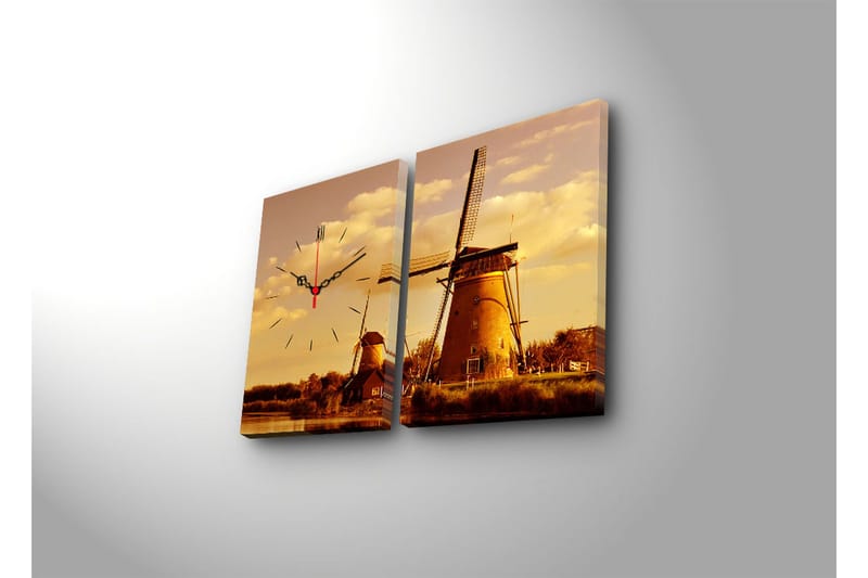 Dekorativ Canvasbilde med Klokke 2 Deler - Flerfarget - Interiør - Veggdekorasjon - Klokker