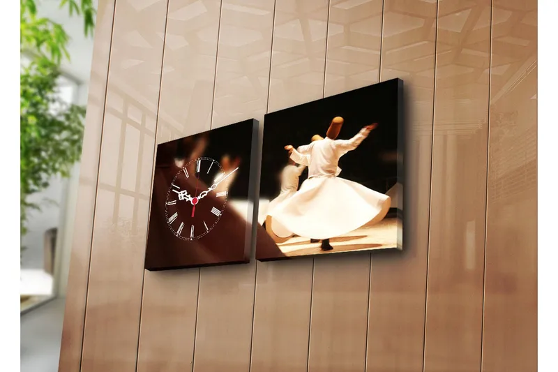 Dekorativ Canvasbilde med Klokke 2 Deler, Flerfarget