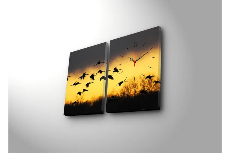 Dekorativ Canvasbilde med Klokke 2 Deler - Flerfarget - Interiør - Veggdekorasjon - Klokker