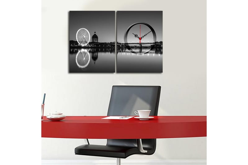 Dekorativ Canvasbilde med Klokke 2 Deler - Flerfarget - Interiør - Veggdekorasjon - Klokker