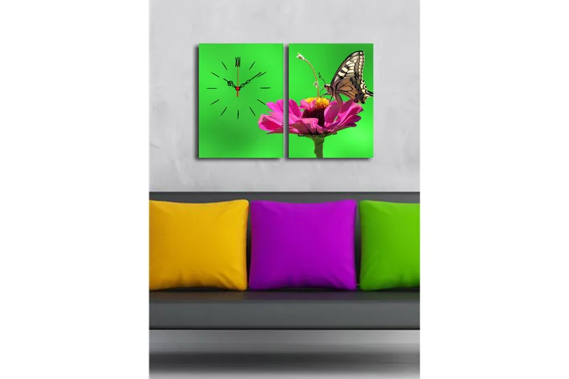 Dekorativ Canvasbilde med Klokke 2 Deler - Flerfarget - Interiør - Veggdekorasjon - Klokker