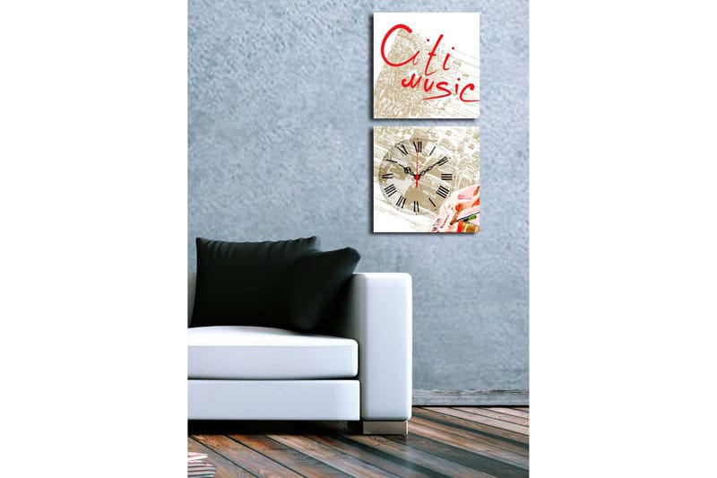 Dekorativ Canvasbilde med Klokke 2 Deler - Flerfarget - Interiør - Veggdekorasjon - Klokker