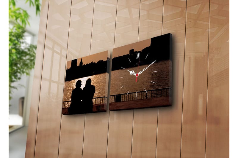 Dekorativ Canvasbilde med Klokke 2 Deler - Flerfarget - Interiør - Veggdekorasjon - Klokker